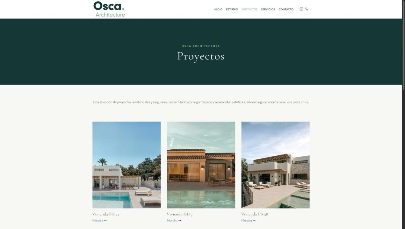 Página de proyectos de la web de Osca Architecture